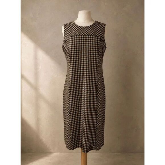 J. Jill Dresses & Skirts - J. JILL Dress Sz S Ponte Gingham Camel Tan Black Checkered